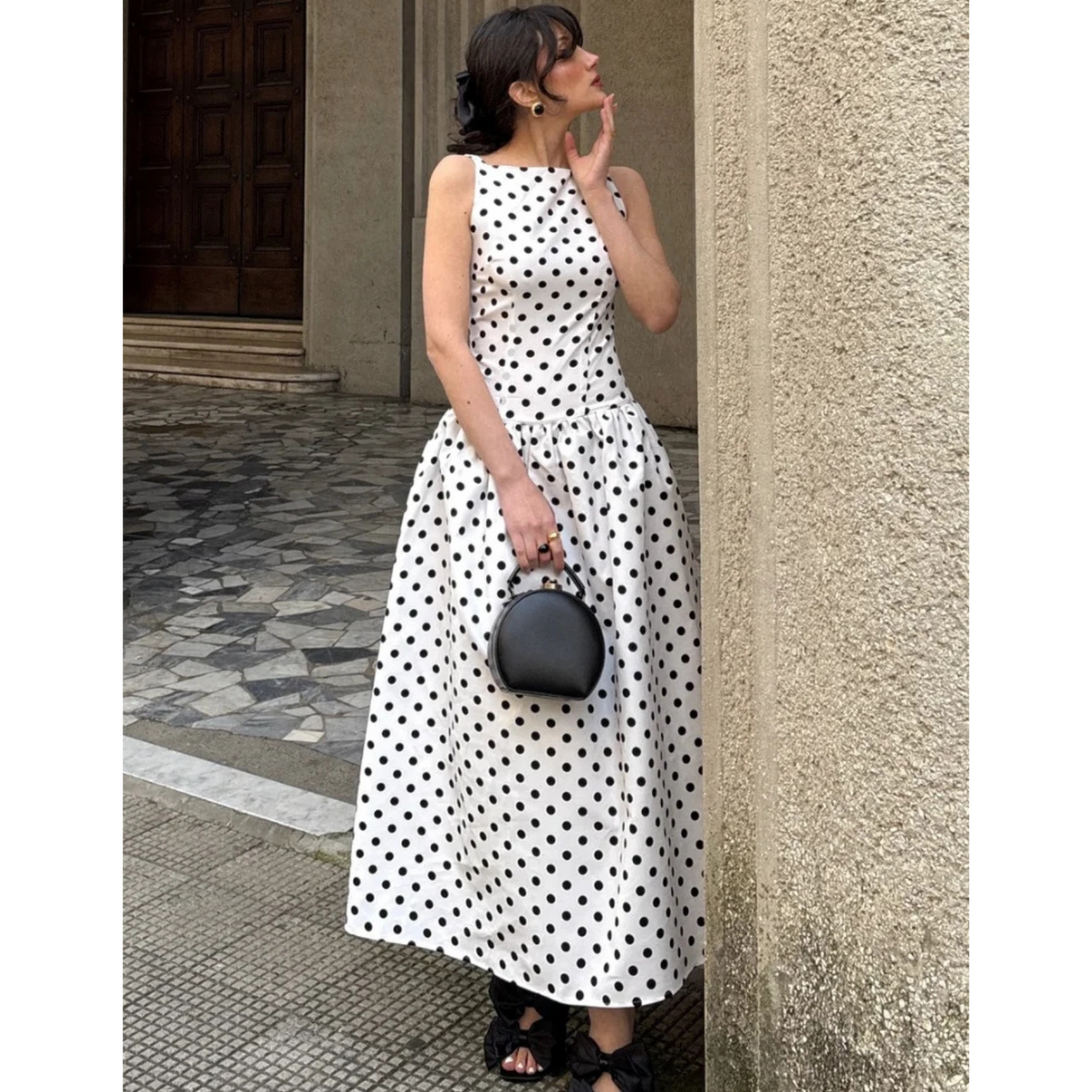 Polka Dot Maxi Dress - Sleeveless Elegance