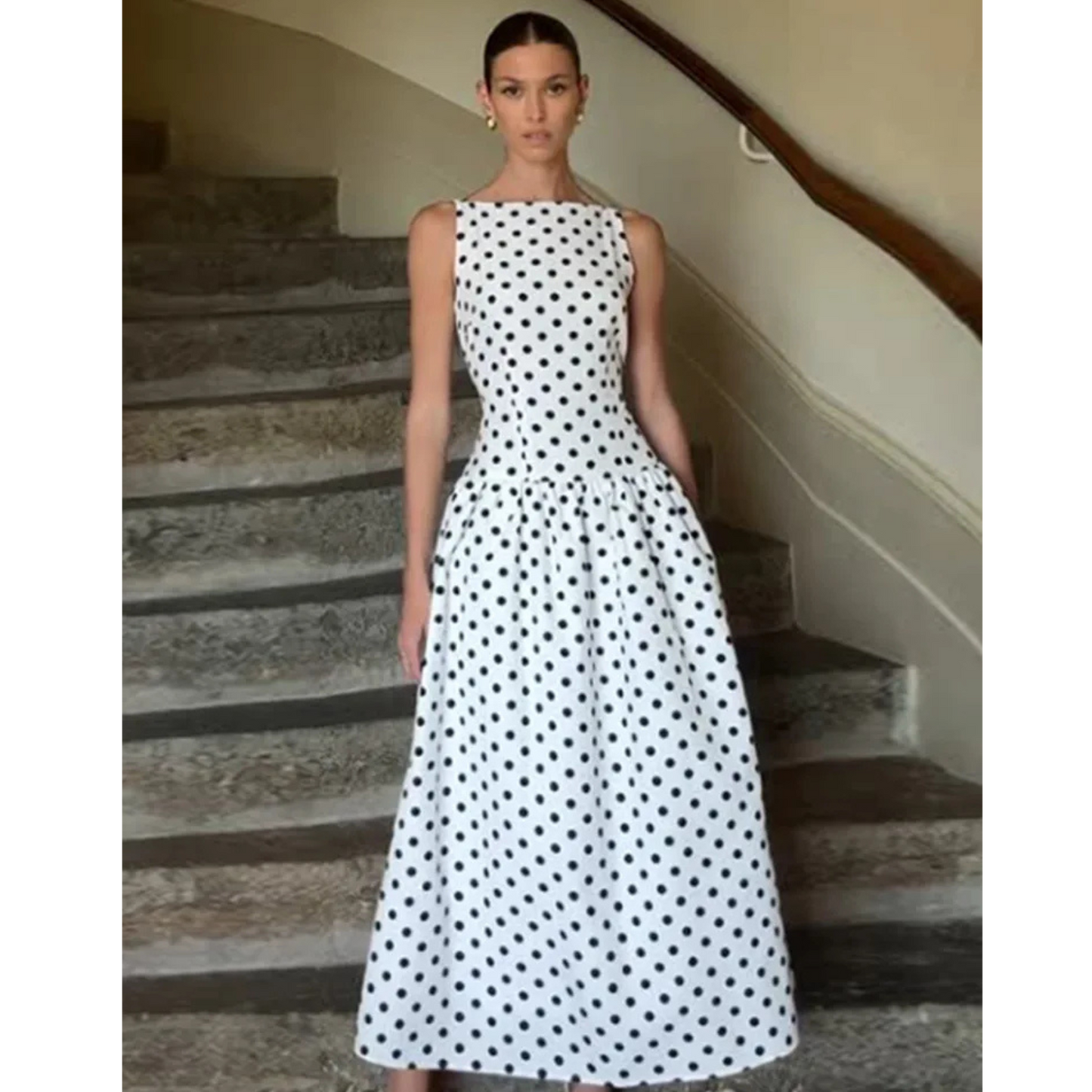Polka Dot Maxi Dress - Sleeveless Elegance