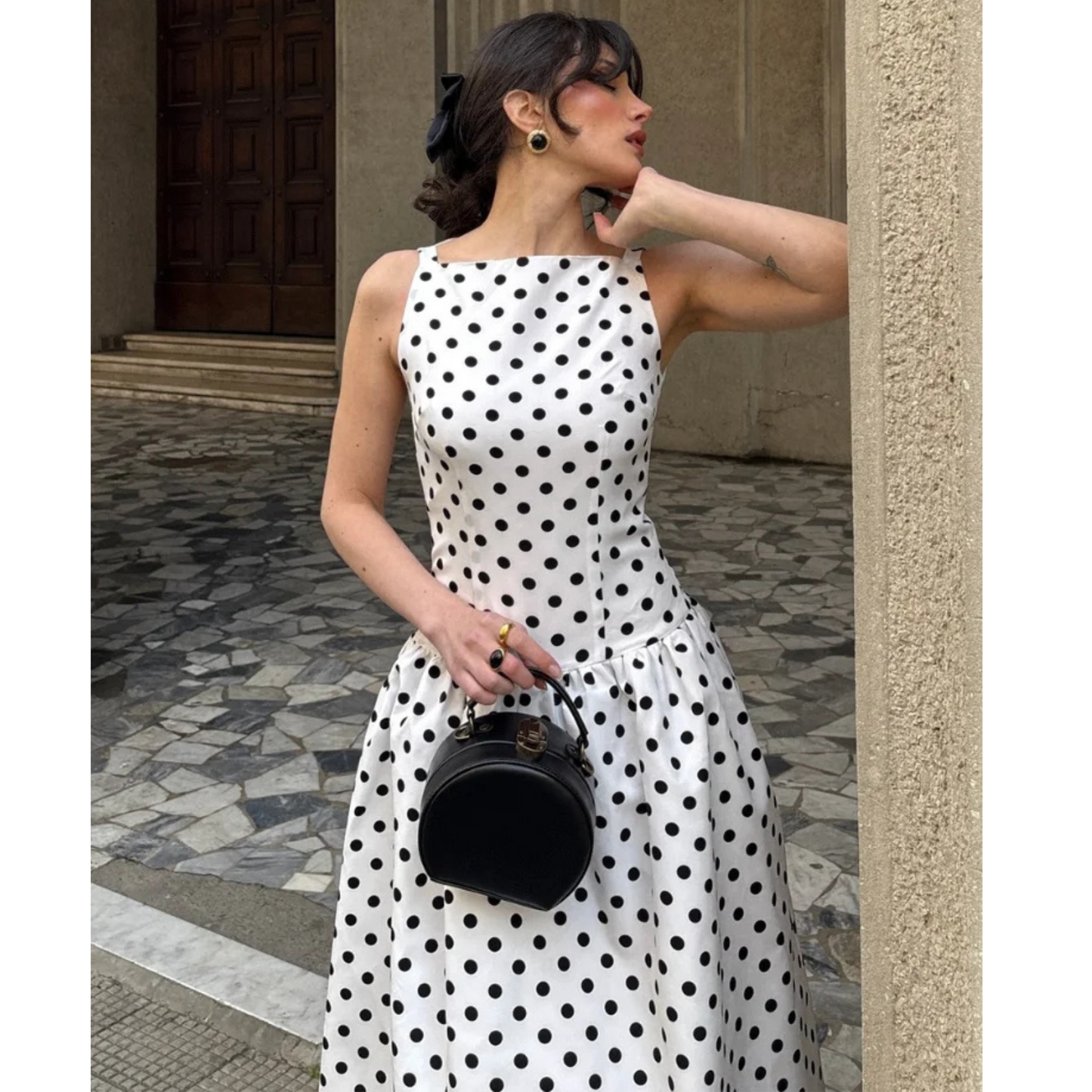 Polka Dot Maxi Dress - Sleeveless Elegance
