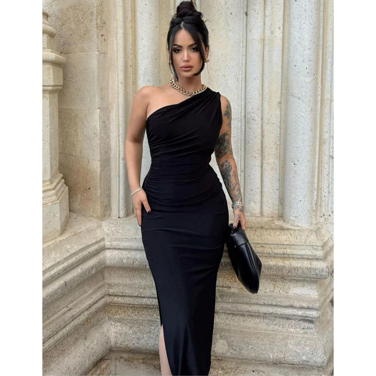 Elegant One-Shoulder Maxi Dress with Split
