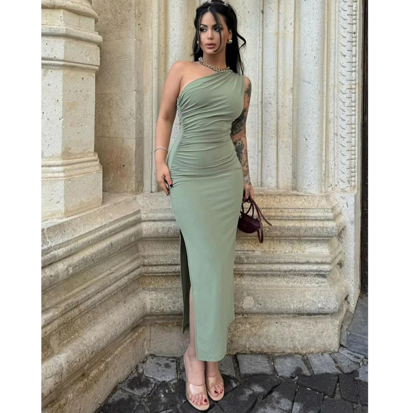 Elegant One-Shoulder Maxi Dress with Split