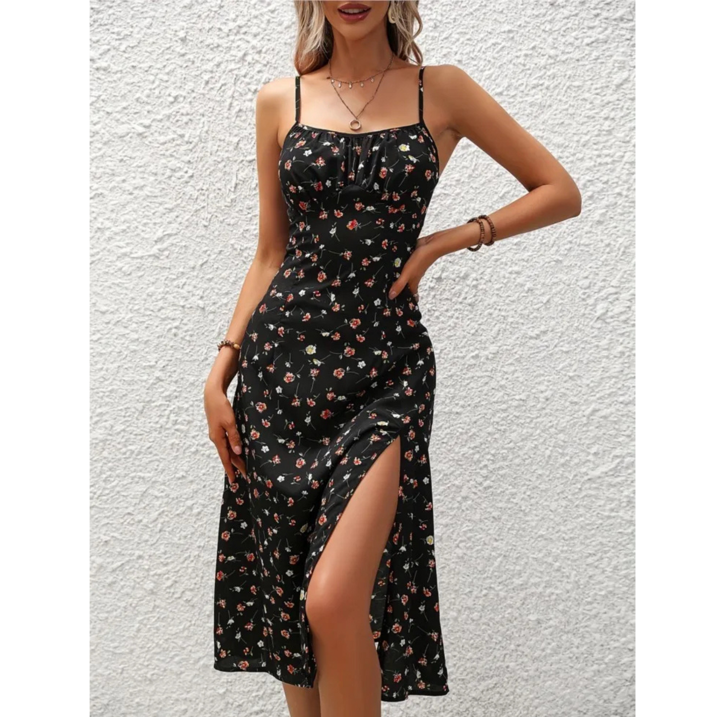 Elegant Polka Dot Spaghetti Strap Midi Dress