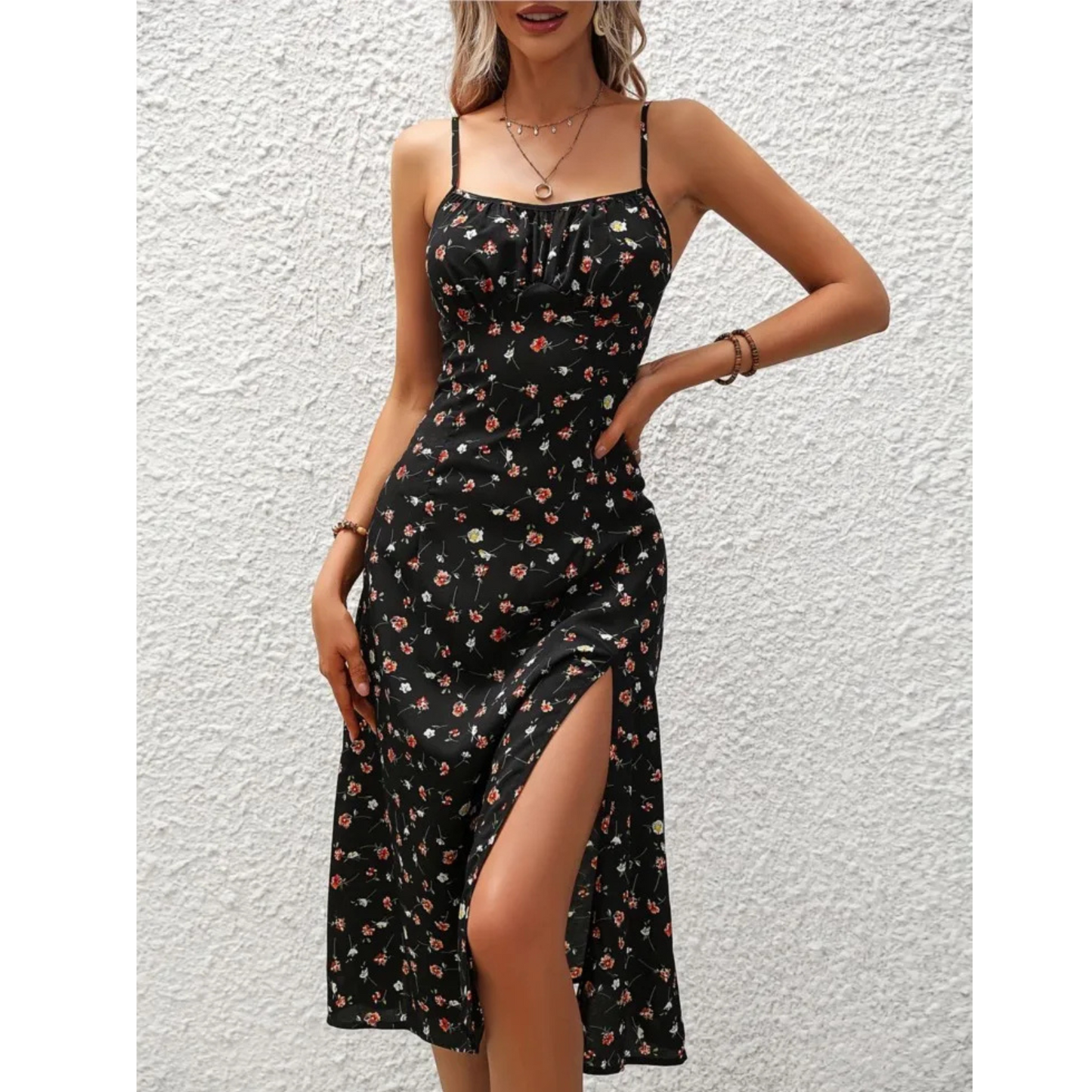 Elegant Polka Dot Spaghetti Strap Midi Dress