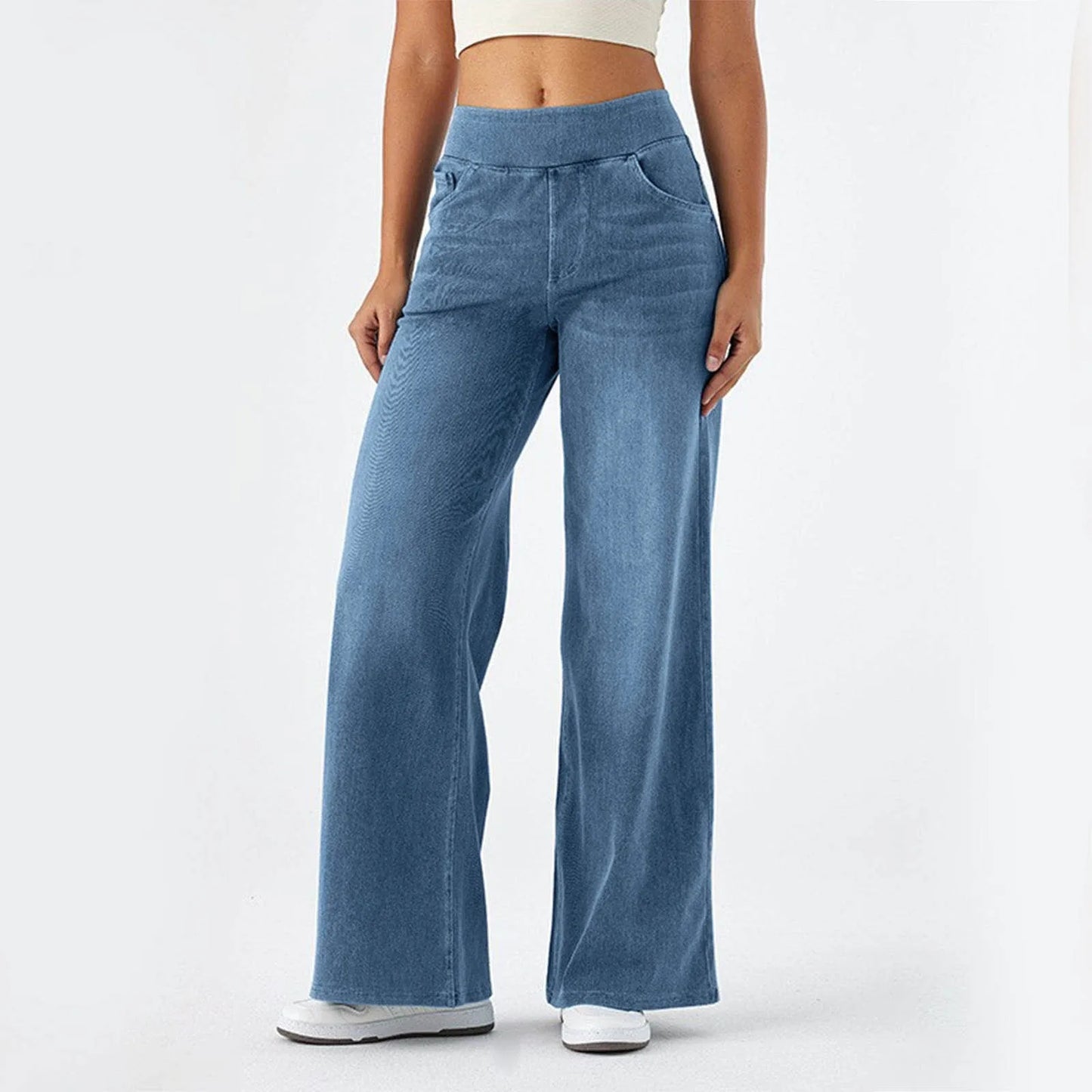 Chic Wide Leg Trousers - Elastic Waist Comfort