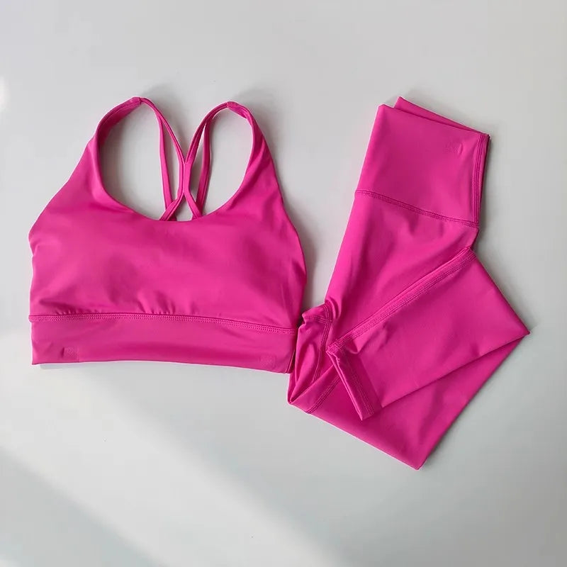 2pcs Women Seamless Yoga Set Sport Suit Gymwear Workout Clothes Gym Crop Top High Waist Legging Fitness Bra Set Sports Suits
