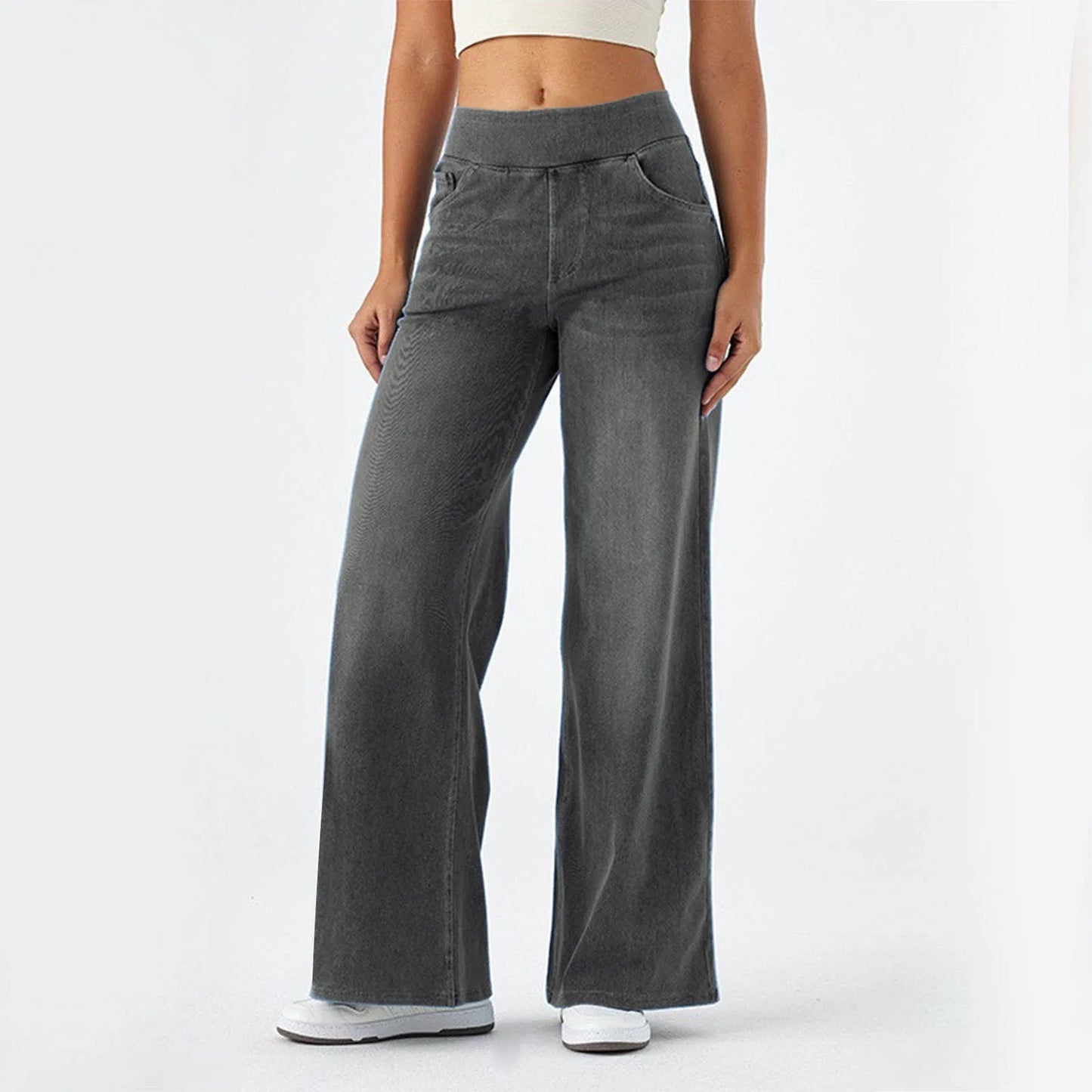 Chic Wide Leg Trousers - Elastic Waist Comfort