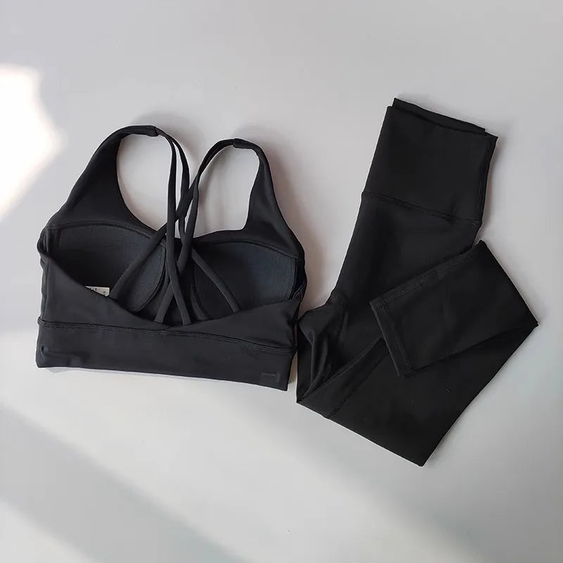 2pcs Women Seamless Yoga Set Sport Suit Gymwear Workout Clothes Gym Crop Top High Waist Legging Fitness Bra Set Sports Suits