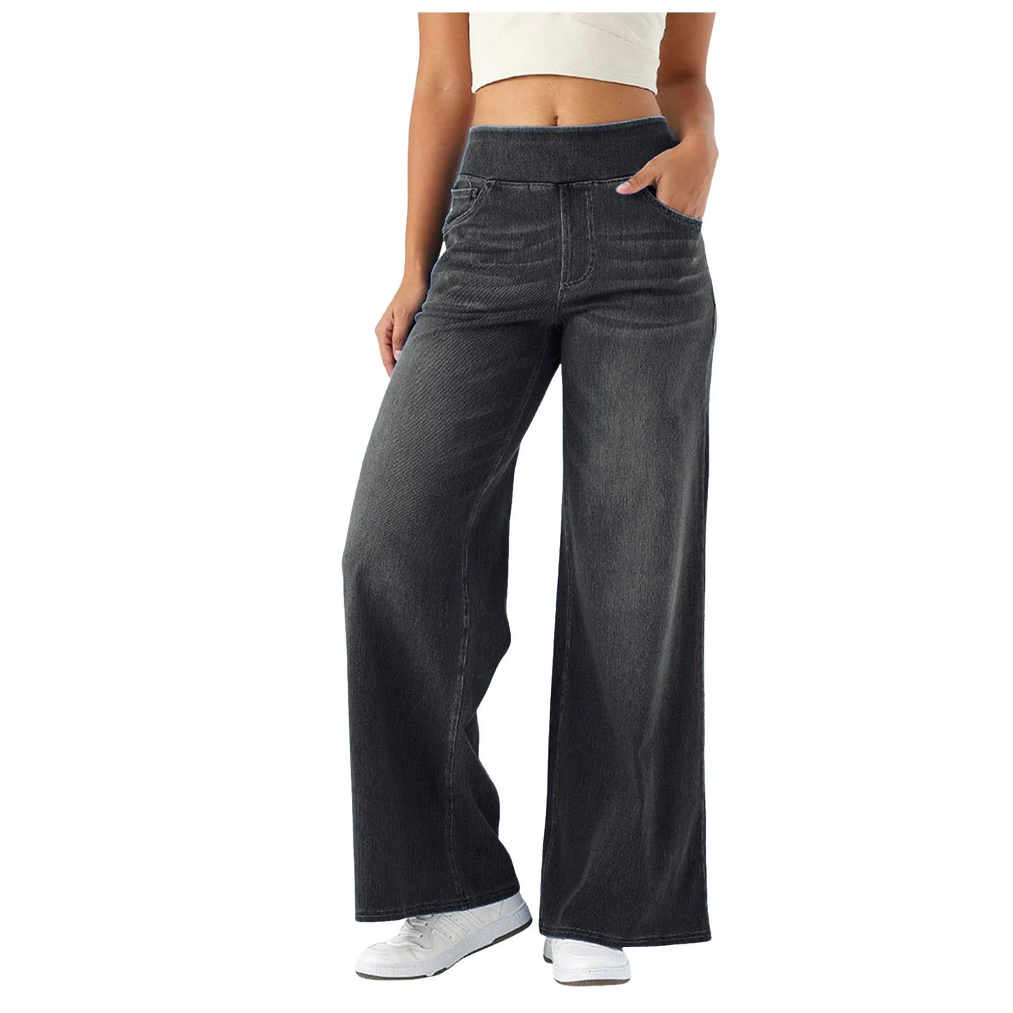 Chic Wide Leg Trousers - Elastic Waist Comfort