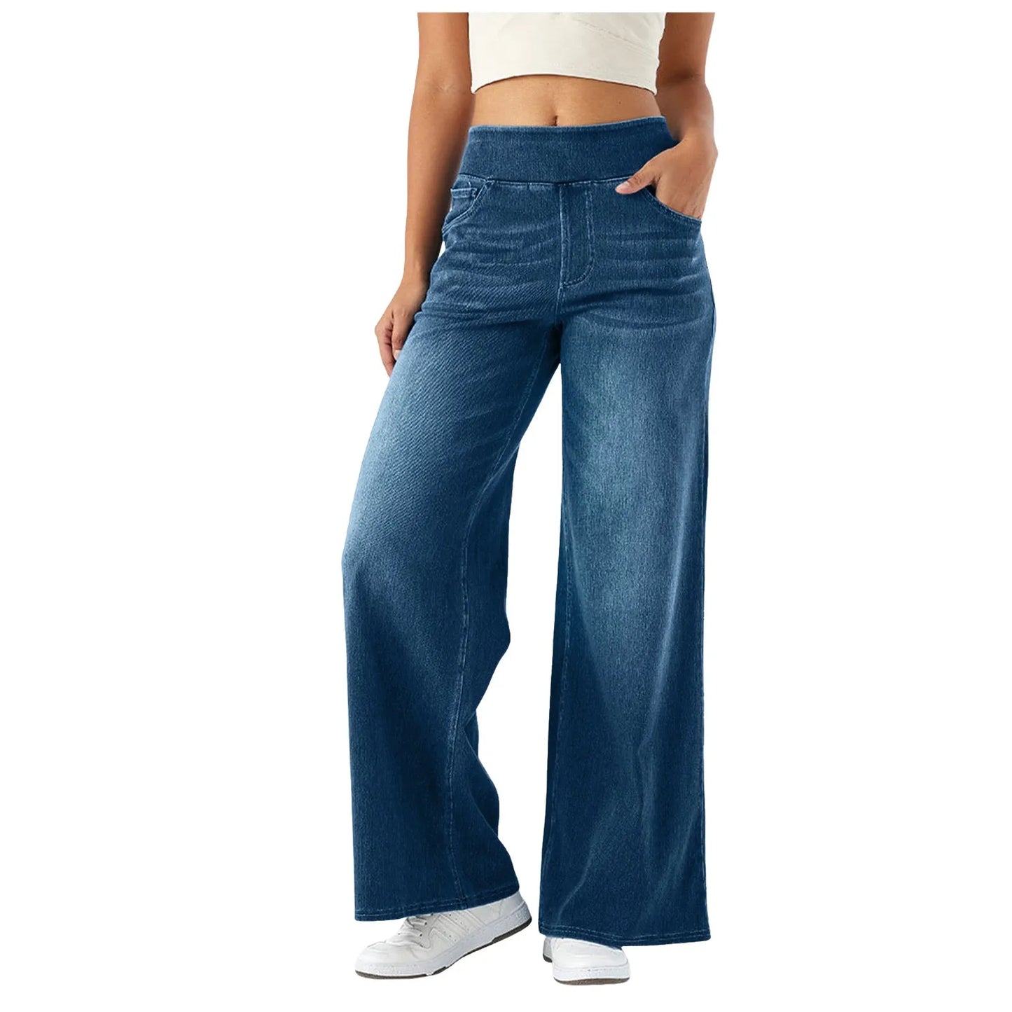 Chic Wide Leg Trousers - Elastic Waist Comfort