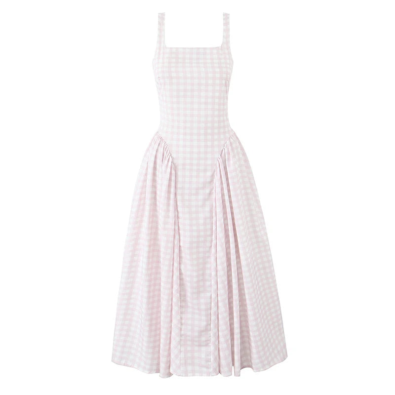 Elegant Plaid Lace-Up Midi Dress - Zenvybe