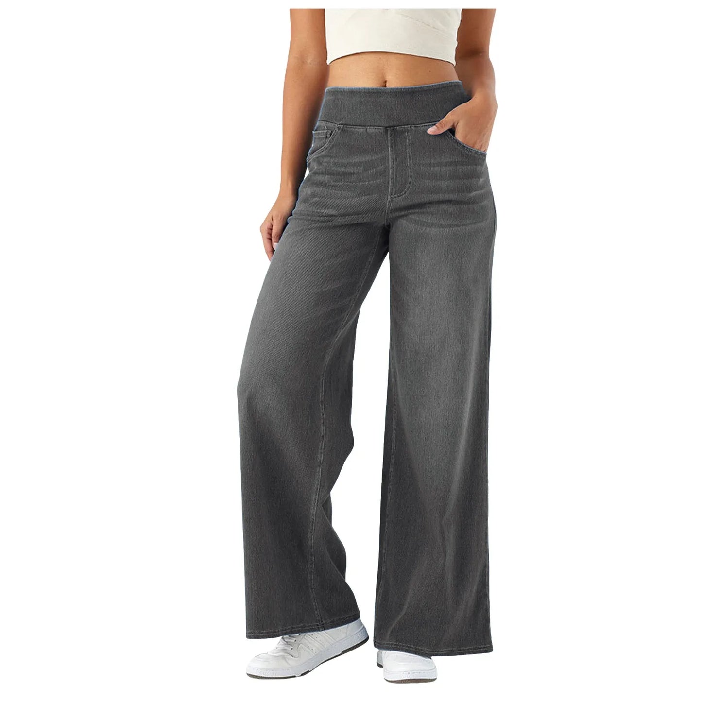 Chic Wide Leg Trousers - Elastic Waist Comfort