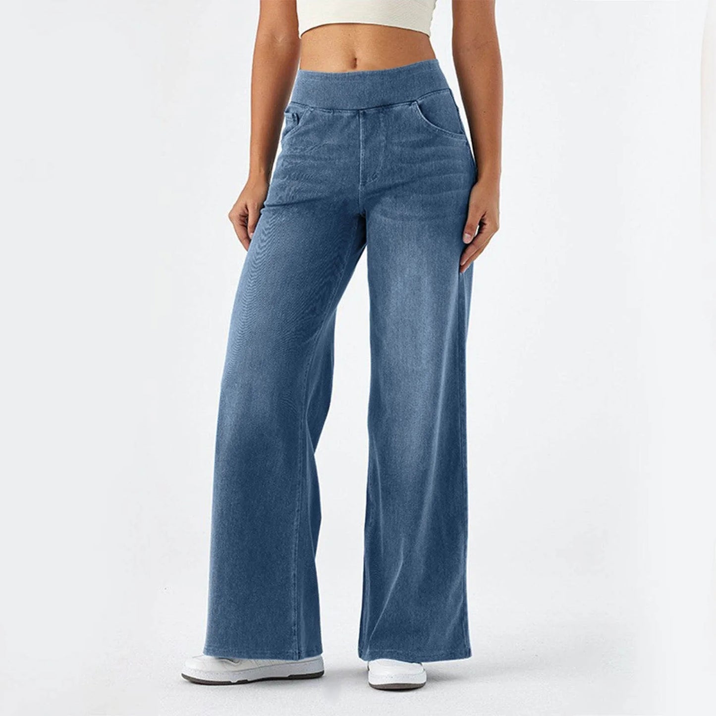 Chic Wide Leg Trousers - Elastic Waist Comfort