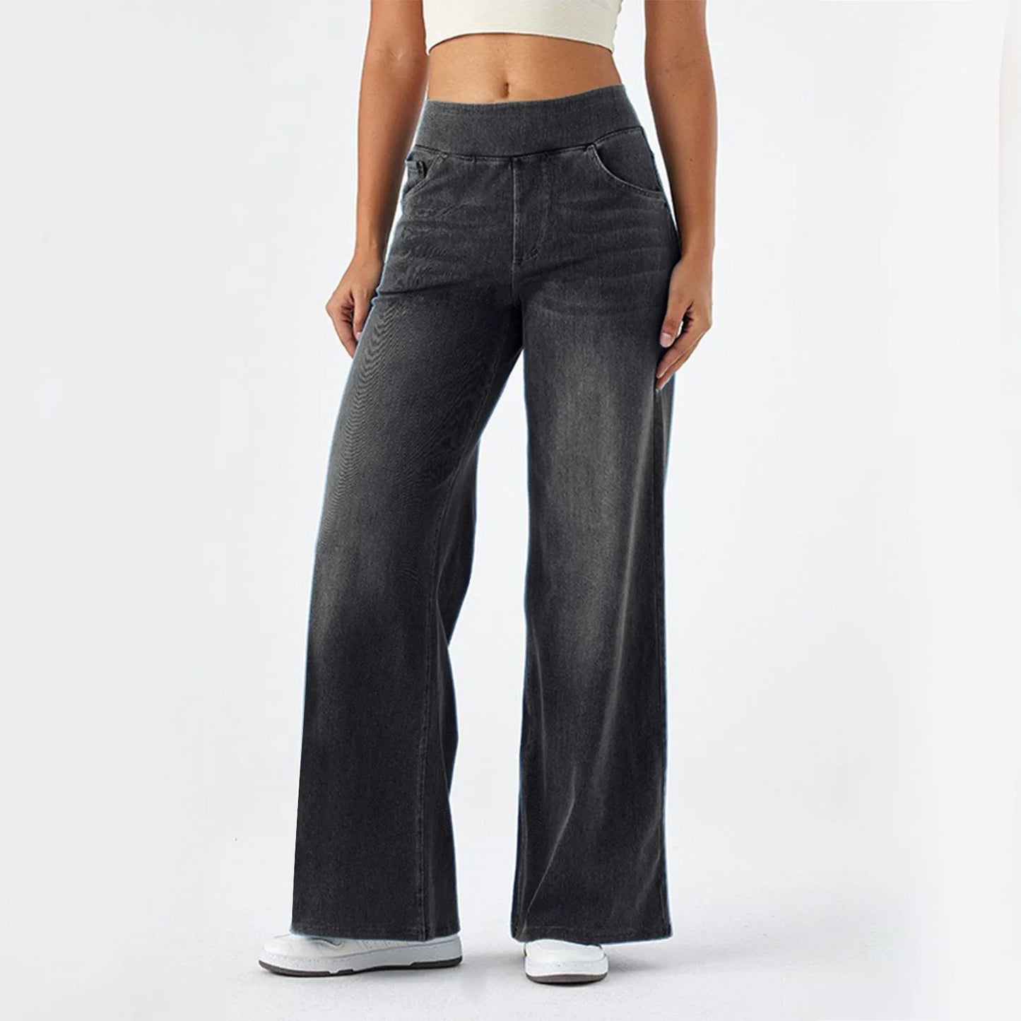 Chic Wide Leg Trousers - Elastic Waist Comfort