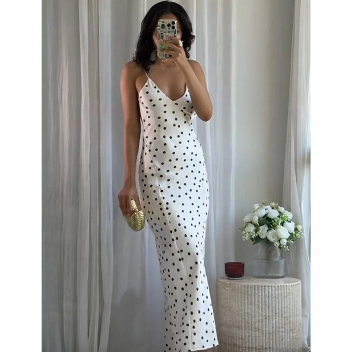 Polka Dot Maxi Dress - Sleeveless Elegance
