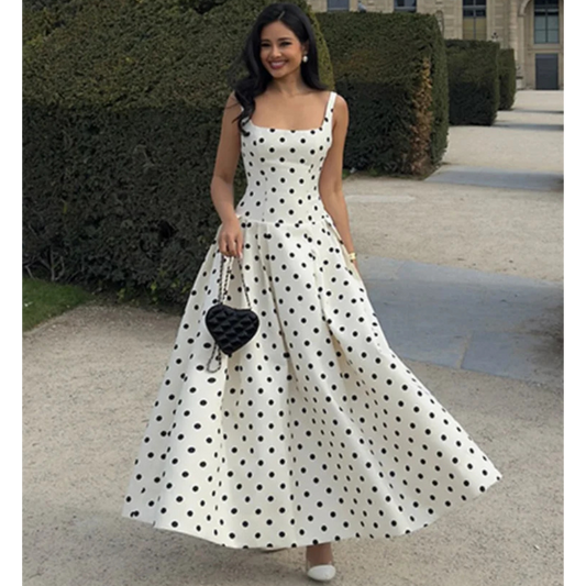 Polka Dot Maxi Dress - Sleeveless Elegance