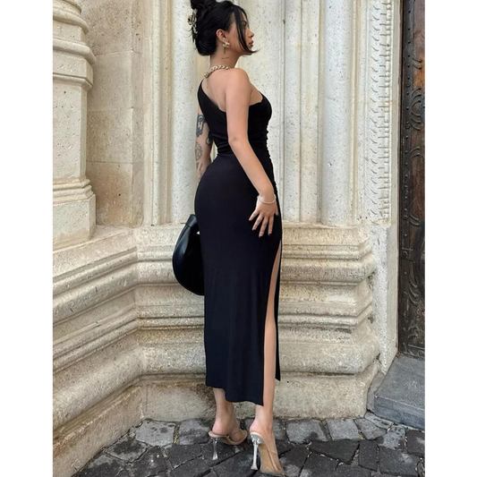 Elegant One-Shoulder Maxi Dress with Split