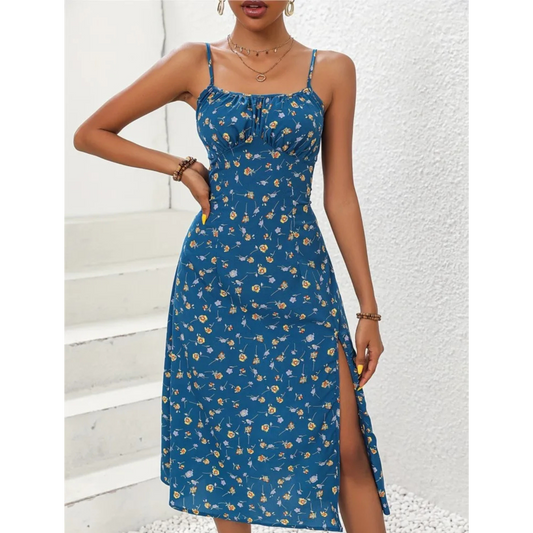 Elegant Polka Dot Spaghetti Strap Midi Dress