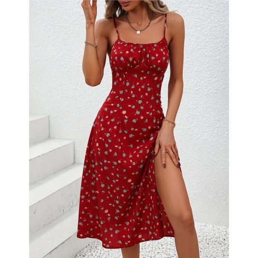 Elegant Polka Dot Spaghetti Strap Midi Dress