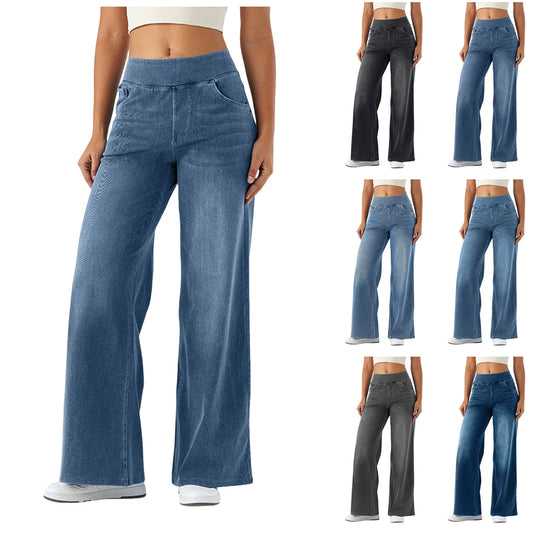 Chic Wide Leg Trousers - Elastic Waist Comfort