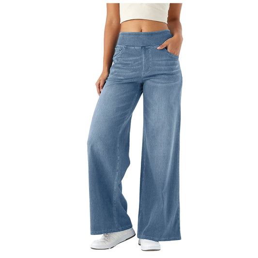 Chic Wide Leg Trousers - Elastic Waist Comfort